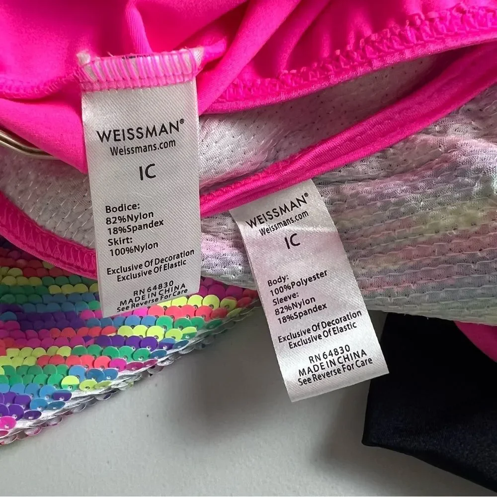Weissman Showtime Lip Gloss Dance Costume Rainbow Sequin Jacket Tutu IC